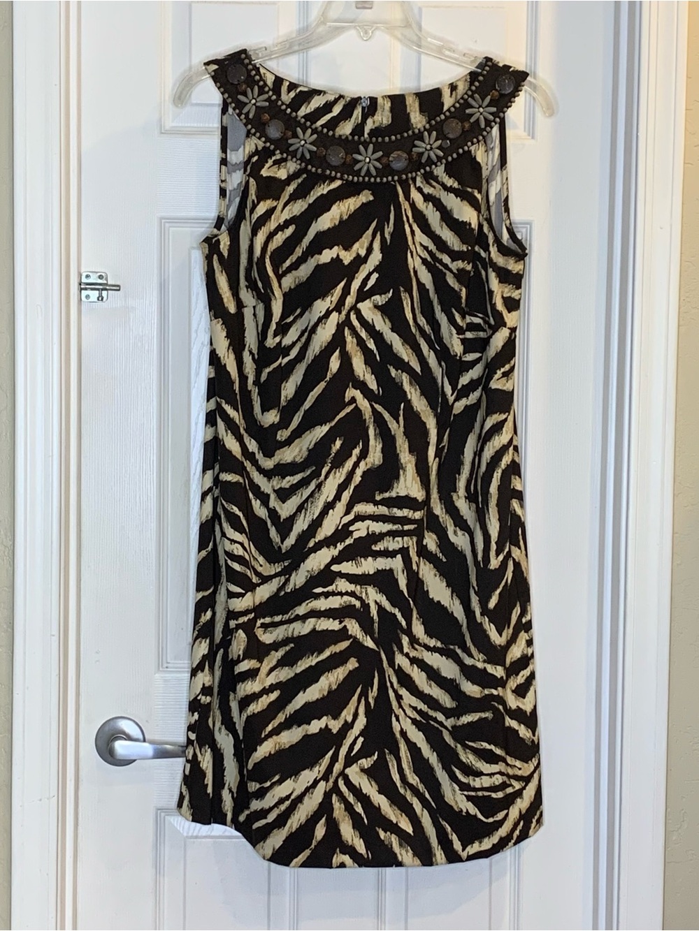 Dress Barn Animal Print Halter Dress Beaded Neckline Size 16